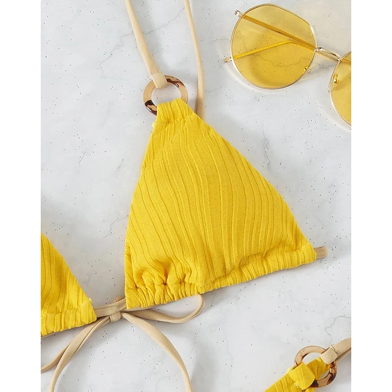 Solid Split Swimsuit Women 2 Piece Triangle Bandage High Cut Thong Bikini Push Up Summer 2025 New Sexy Bathing Suit Beachwear