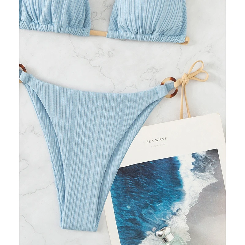 Solid Split Swimsuit Women 2 Piece Triangle Bandage High Cut Thong Bikini Push Up Summer 2025 New Sexy Bathing Suit Beachwear