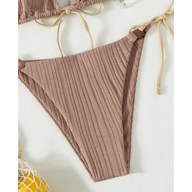 Solid Split Swimsuit Women 2 Piece Triangle Bandage High Cut Thong Bikini Push Up Summer 2025 New Sexy Bathing Suit Beachwear
