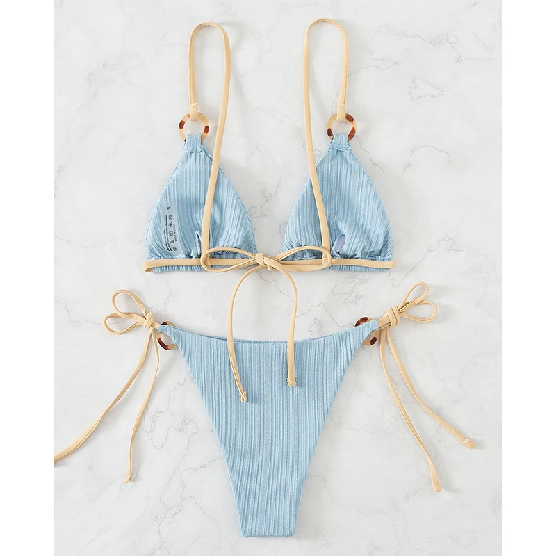 Solid Split Swimsuit Women 2 Piece Triangle Bandage High Cut Thong Bikini Push Up Summer 2025 New Sexy Bathing Suit Beachwear