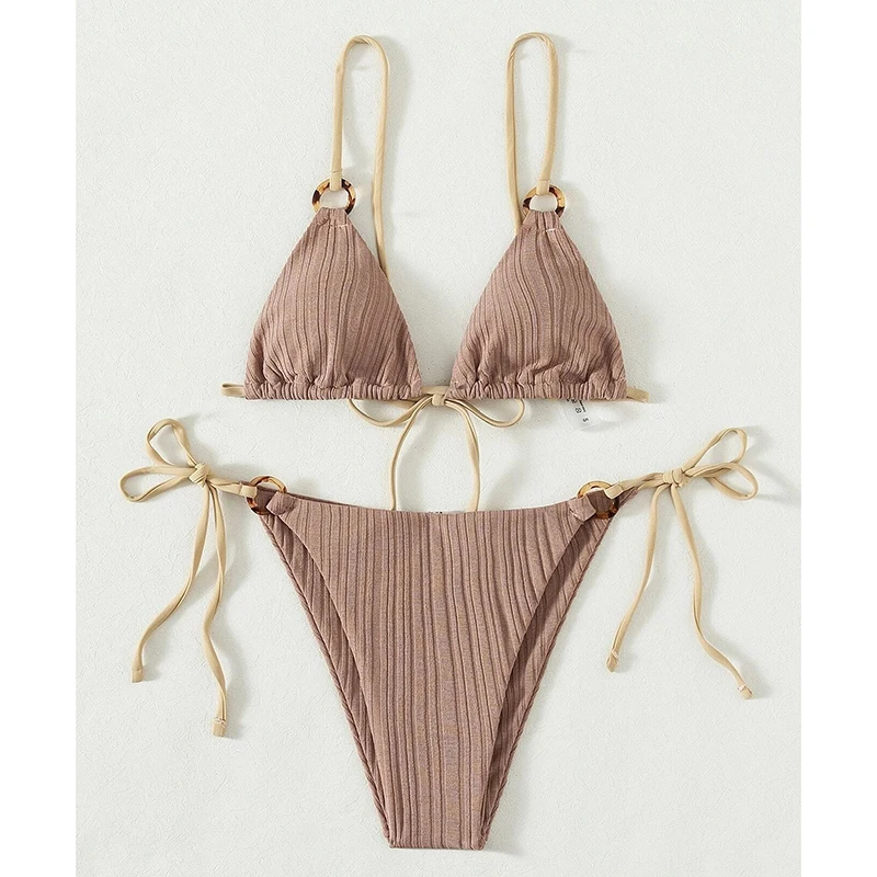 Solid Split Swimsuit Women 2 Piece Triangle Bandage High Cut Thong Bikini Push Up Summer 2025 New Sexy Bathing Suit Beachwear