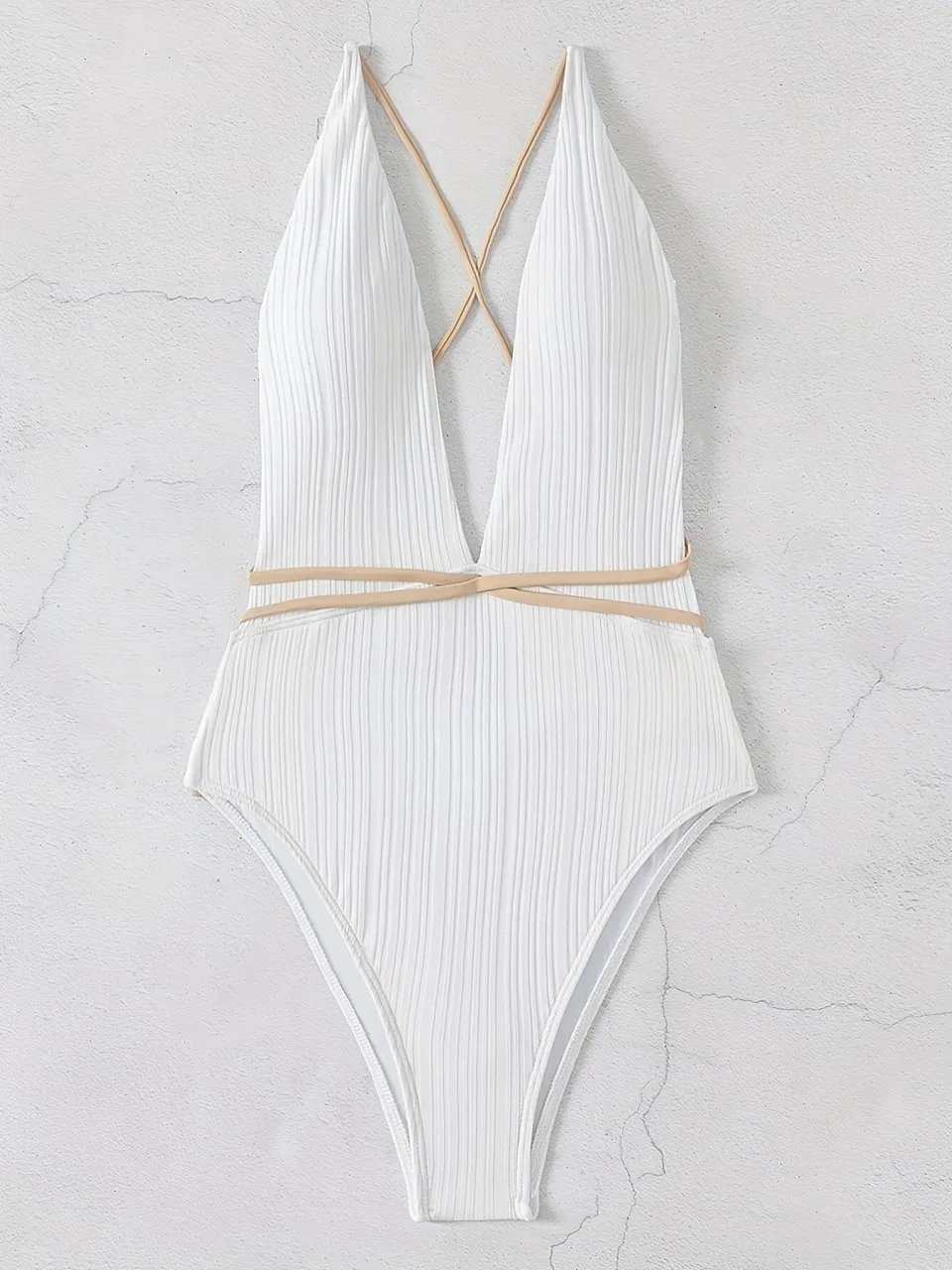 2025 Strappy Swimsuit Women One Piece Deep-V White Swimwear Female High Cut Monokini Bathing Swimming Suit Beachwear Bodysuit