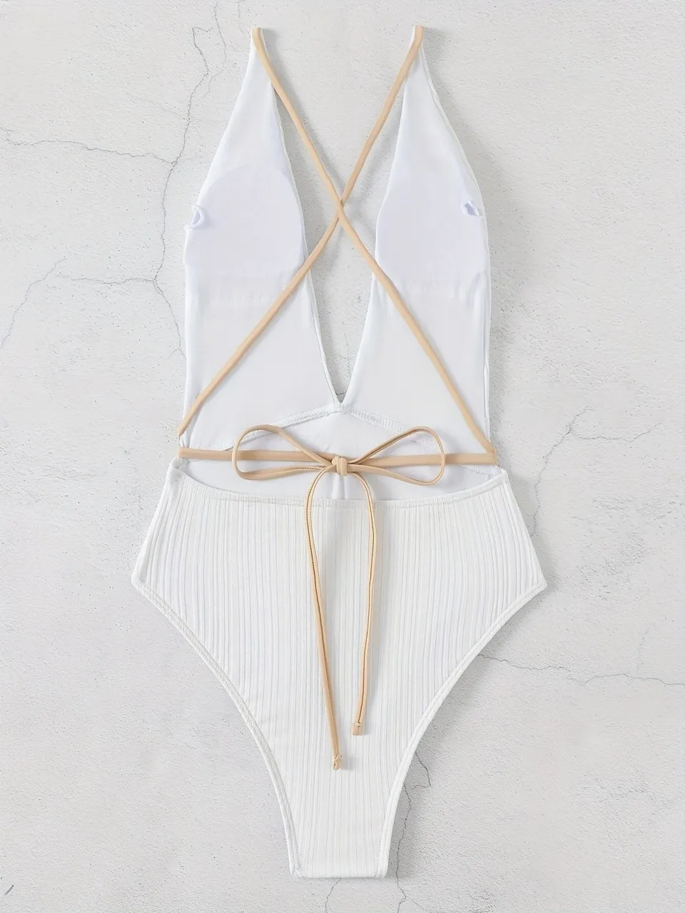 2025 Strappy Swimsuit Women One Piece Deep-V White Swimwear Female High Cut Monokini Bathing Swimming Suit Beachwear Bodysuit