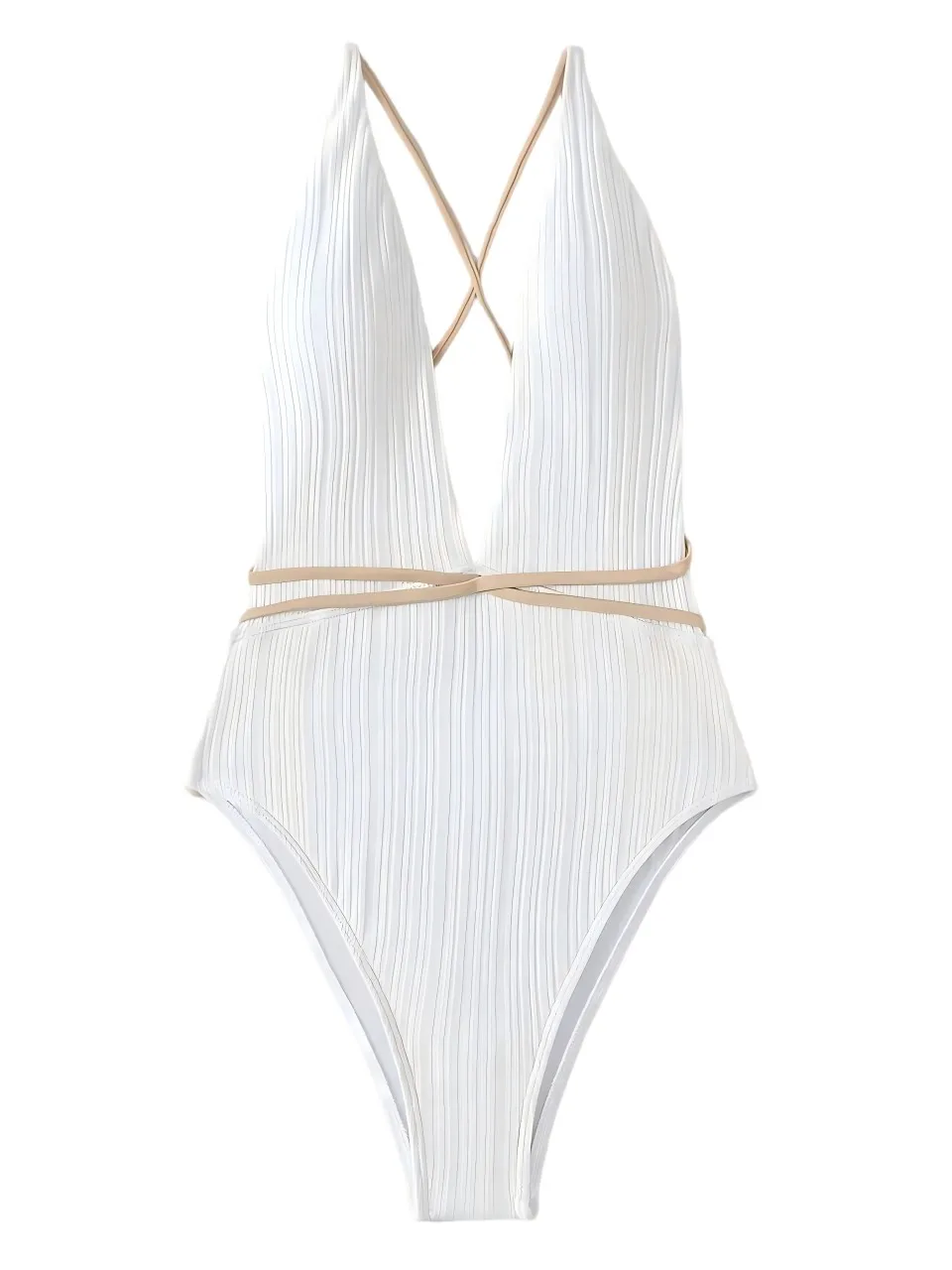 2025 Strappy Swimsuit Women One Piece Deep-V White Swimwear Female High Cut Monokini Bathing Swimming Suit Beachwear Bodysuit