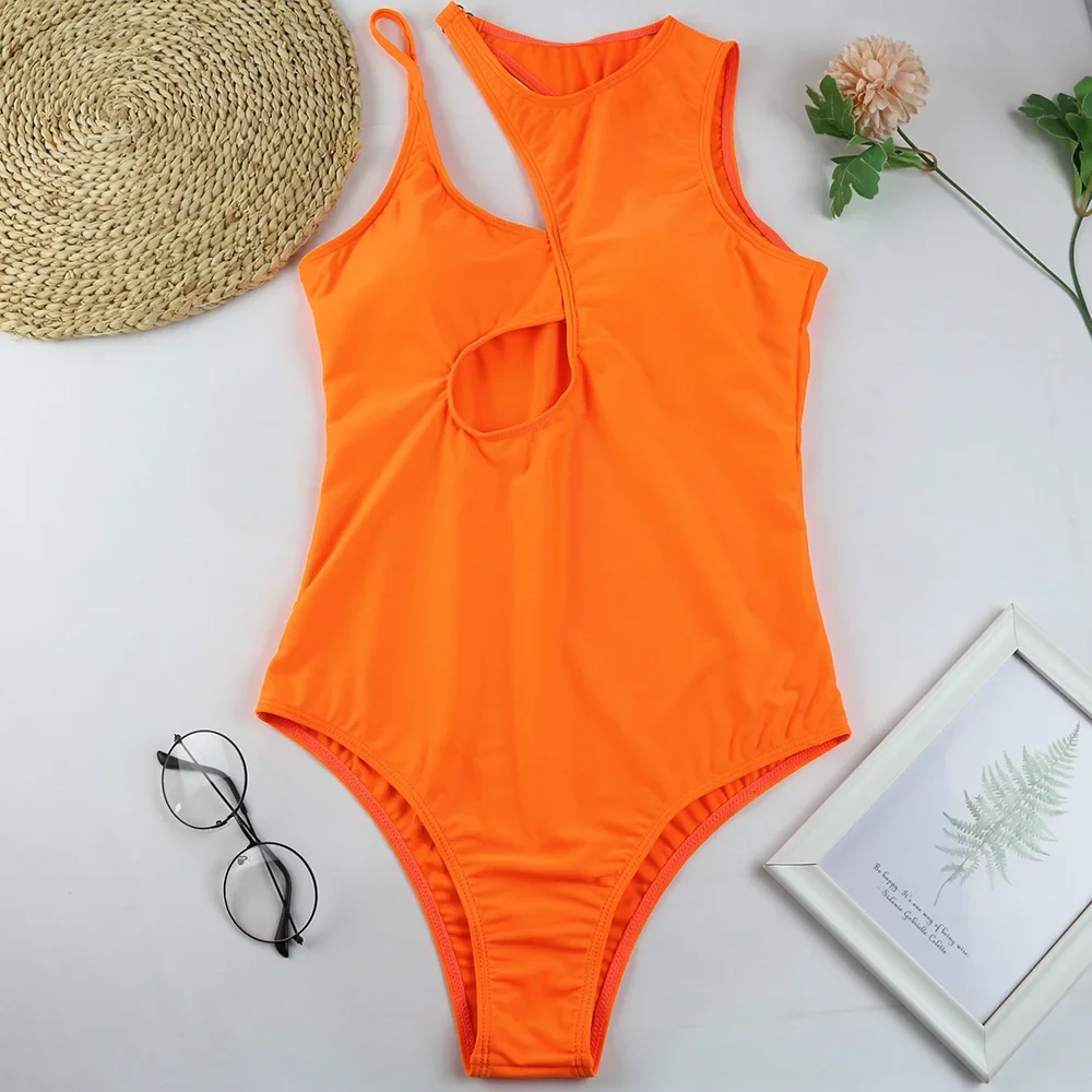Customized LOGO Cute One Piece Swimwear Bikini Hollow Multi Color One Shoulder Sexy Swimwear women one piece swimsuit