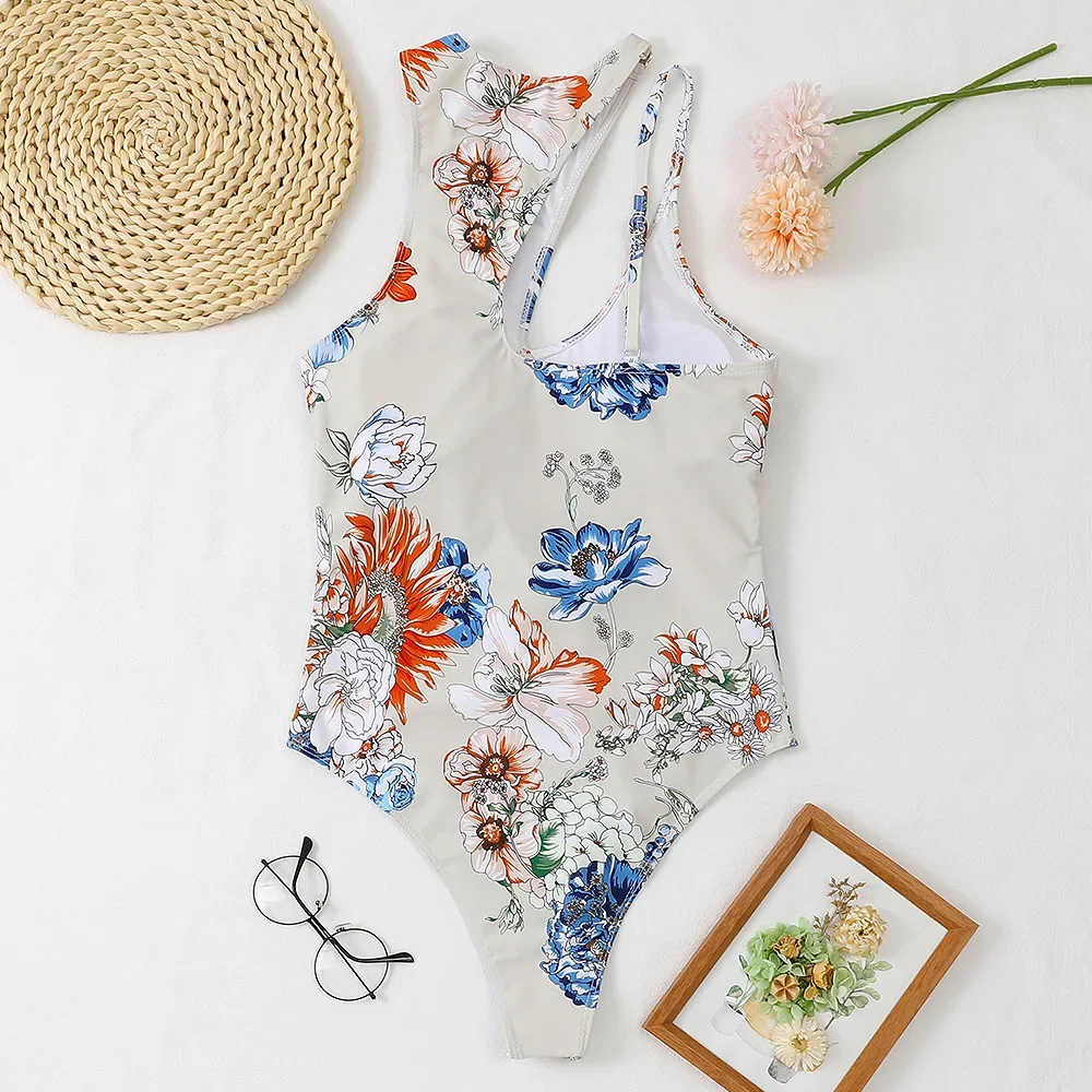 Customized LOGO Cute One Piece Swimwear Bikini Hollow Multi Color One Shoulder Sexy Swimwear women one piece swimsuit