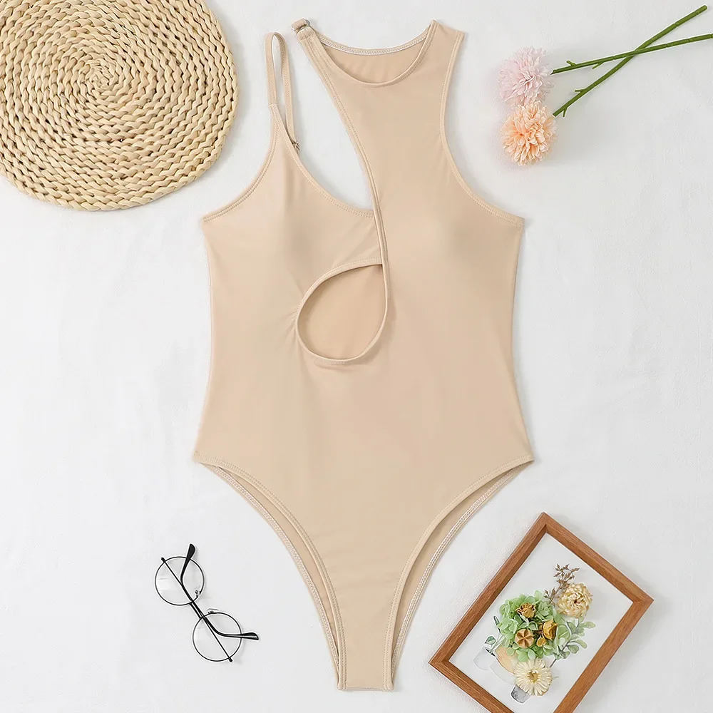 Customized LOGO Cute One Piece Swimwear Bikini Hollow Multi Color One Shoulder Sexy Swimwear women one piece swimsuit