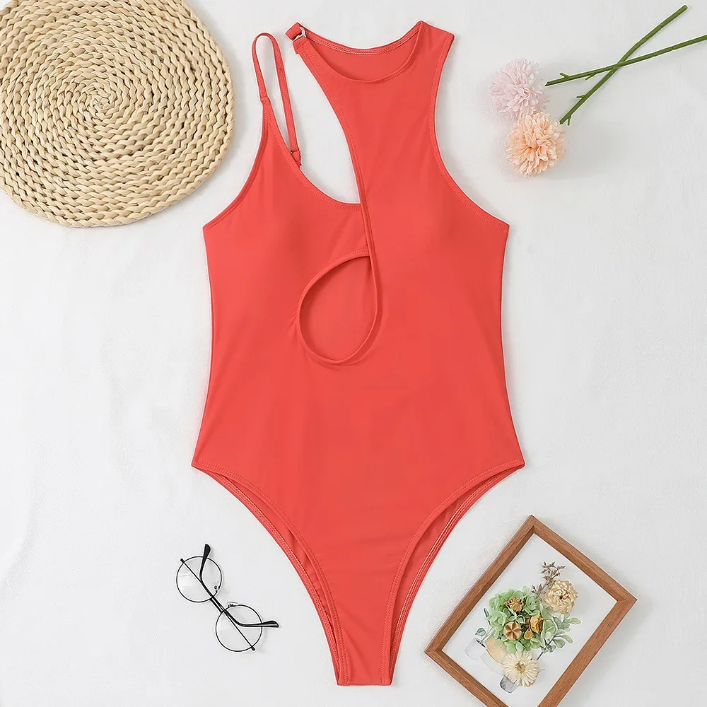 Customized LOGO Cute One Piece Swimwear Bikini Hollow Multi Color One Shoulder Sexy Swimwear women one piece swimsuit