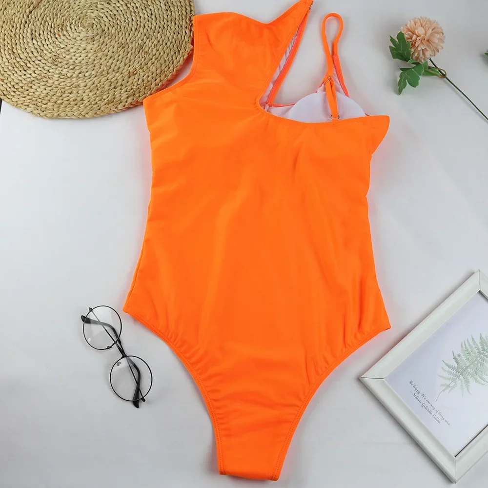 Customized LOGO Cute One Piece Swimwear Bikini Hollow Multi Color One Shoulder Sexy Swimwear women one piece swimsuit