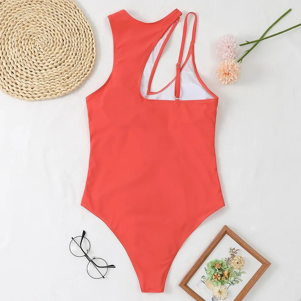 Customized LOGO Cute One Piece Swimwear Bikini Hollow Multi Color One Shoulder Sexy Swimwear women one piece swimsuit