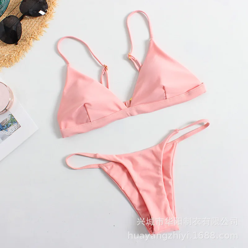 Solid Bikini Set 2020 Sexy 9 Colors Push Up Swimwear Women Brazilian Swimsuit Low Waist Biquini Halter Two Pieces Bathing Suit