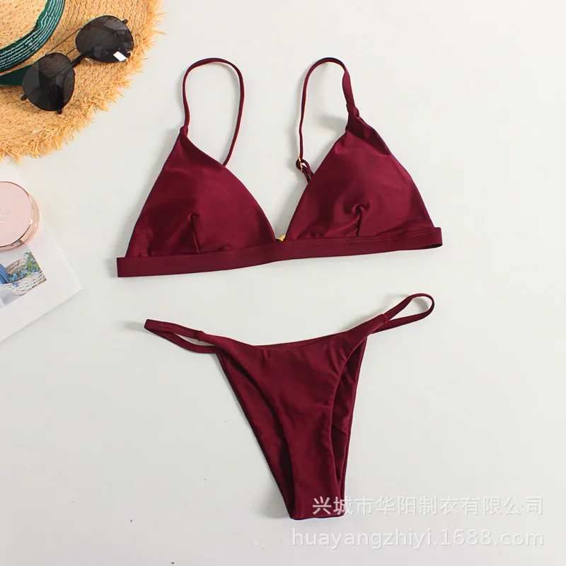 Solid Bikini Set 2020 Sexy 9 Colors Push Up Swimwear Women Brazilian Swimsuit Low Waist Biquini Halter Two Pieces Bathing Suit