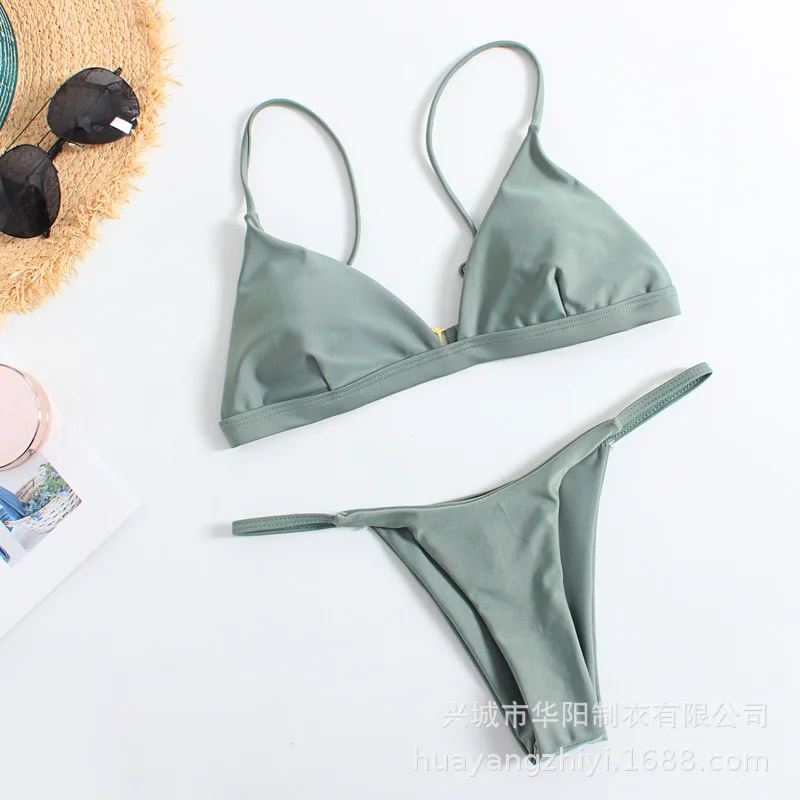 Solid Bikini Set 2020 Sexy 9 Colors Push Up Swimwear Women Brazilian Swimsuit Low Waist Biquini Halter Two Pieces Bathing Suit